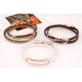 fashion low moq cheap wholesale hot sale brown leather wrap bracelet